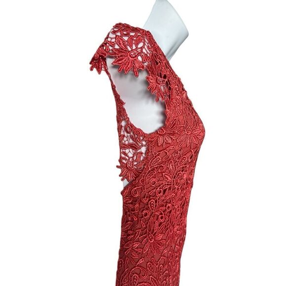 RUBBER DUCKY Productions Red Tatting Lace Open-Back Mini Cocktail Dress Size S. - Picture 6 of 9